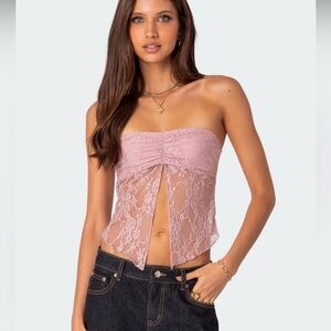 Edikted Pink Lace Split Front Top